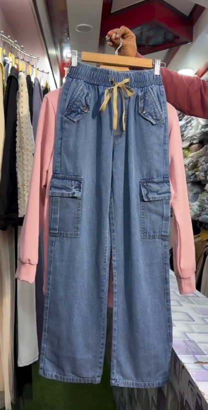 Elegant 2-Piece Coord Set – Embellished Pink Sweatshirt Top & Denim Trousers - Image 3